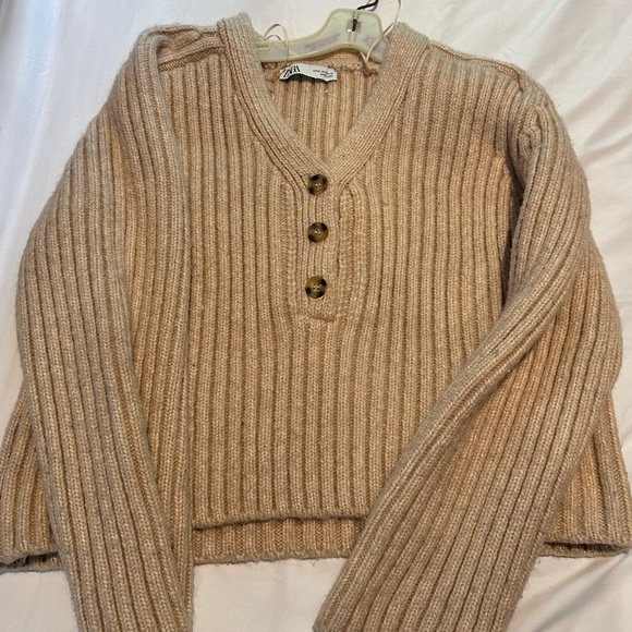 Beige Knit Button Sweater - Picture 4 of 5